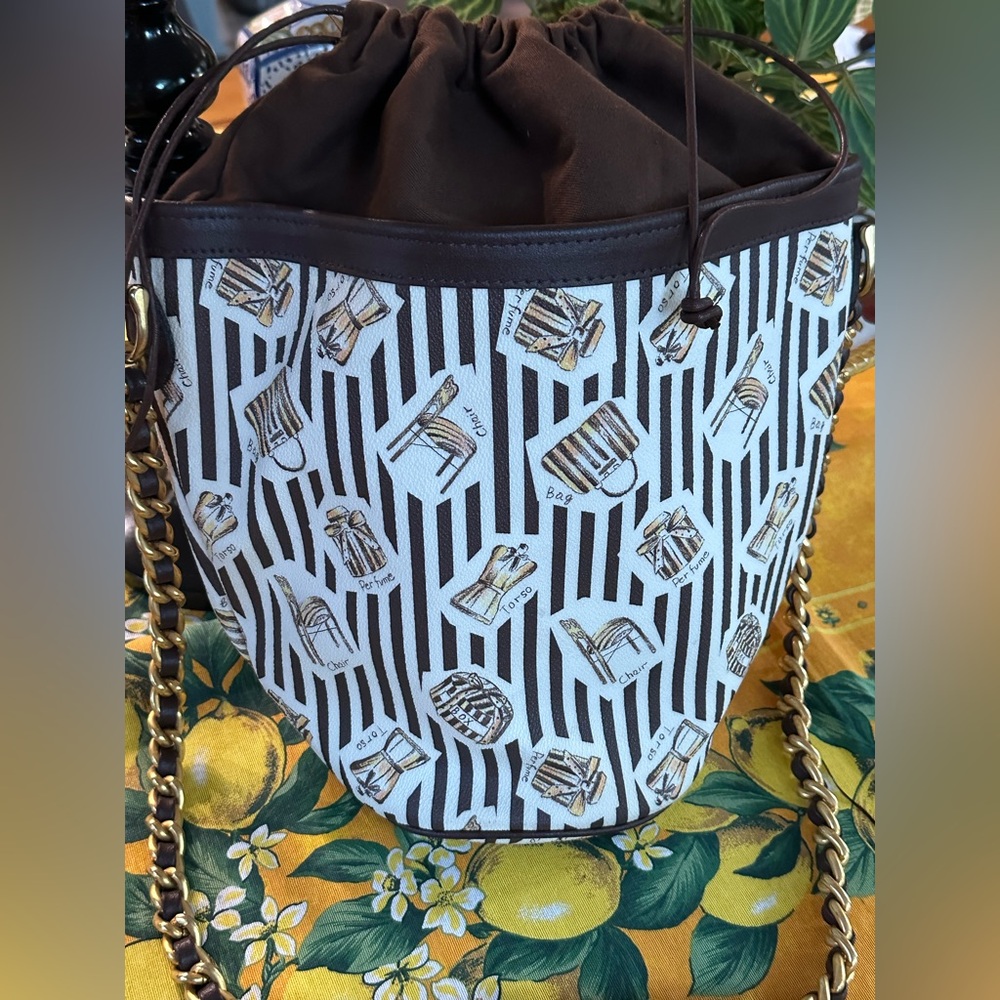 VINTAGE RARE Henri Bendel Leather Bucket Bag Centennial Stripes Please Read - Picture 6 of 15